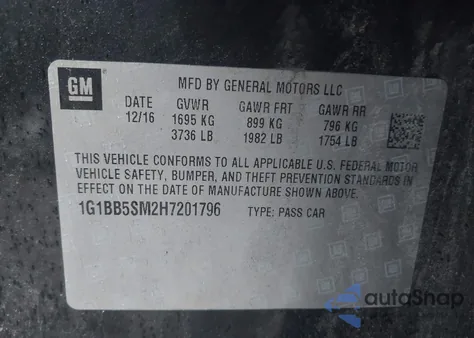 2017 Chevrolet Cruze Ls Manual z USA, uszkodzony, nr VIN 1G1BB5SM2H7201796